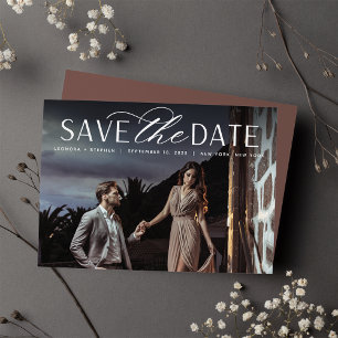 Save The Date Script lisse Mariage photo horizontal unique