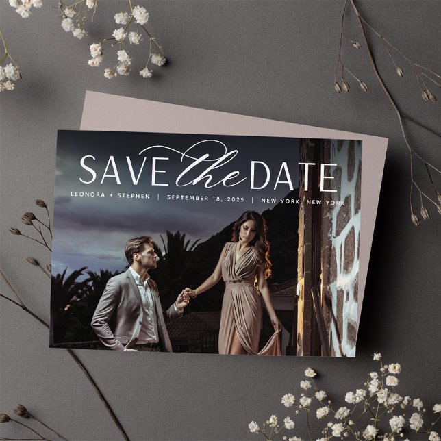 Save The Date Script lisse | Mariage photo horizontal unique (Créateur téléchargé)