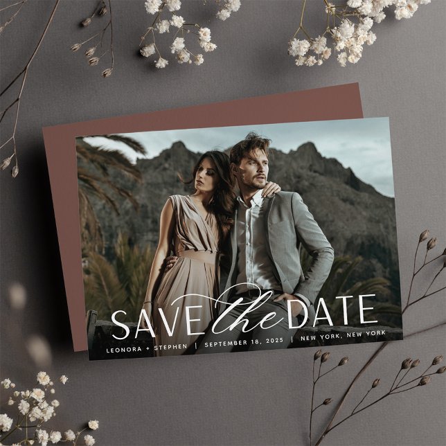Save The Date Script lisse | Mariage photo horizontal unique (Créateur téléchargé)