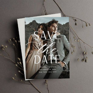 Save The Date Script lisse Mariage photo vertical unique