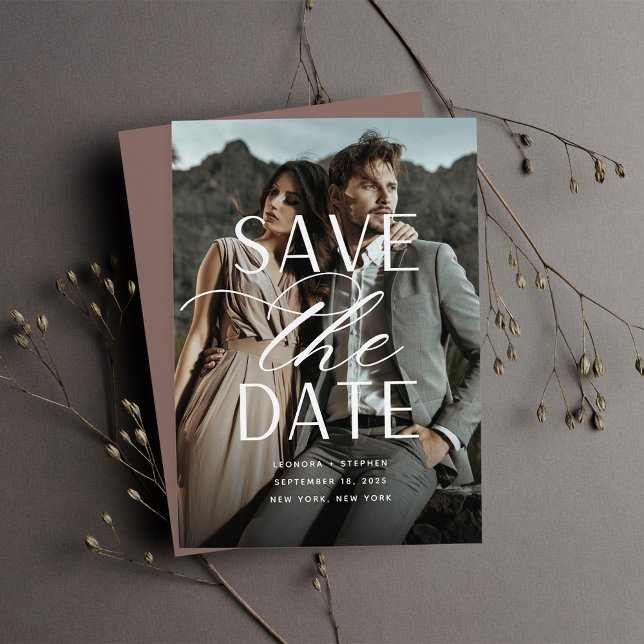 Save The Date Script lisse | Mariage photo vertical unique (Créateur téléchargé)