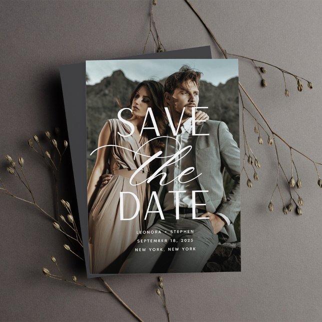Save The Date Script lisse | Mariage photo vertical unique (Créateur téléchargé)