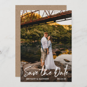 Save The Date Script manuscrit Couple photo Kraft