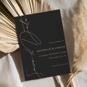 Save The Date Script manuscrit moderne Tan Noir Simple