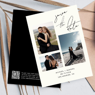 Save The Date Script manuscrit moderne Trois photos Code QR