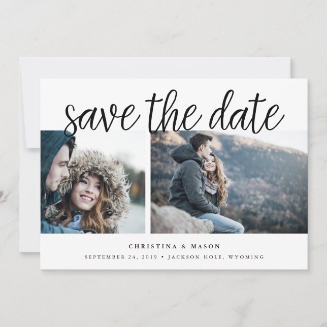 Save The Date Script manuscrit Multi Photo Enregistrer la date (Devant)
