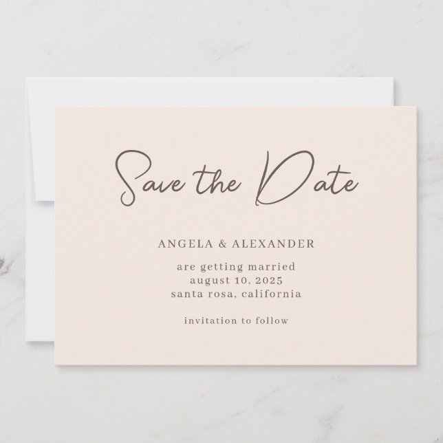 Save The Date Script Mariage moderne Beige Brown (Devant)