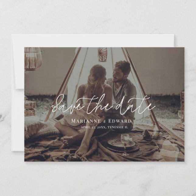 Save the Date Script Minimal Elegantes Foto Hochze (Vorderseite)