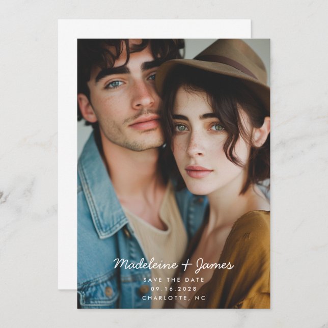 Save The Date Script minimal Mariage photo moderne simple (Devant / Derrière)