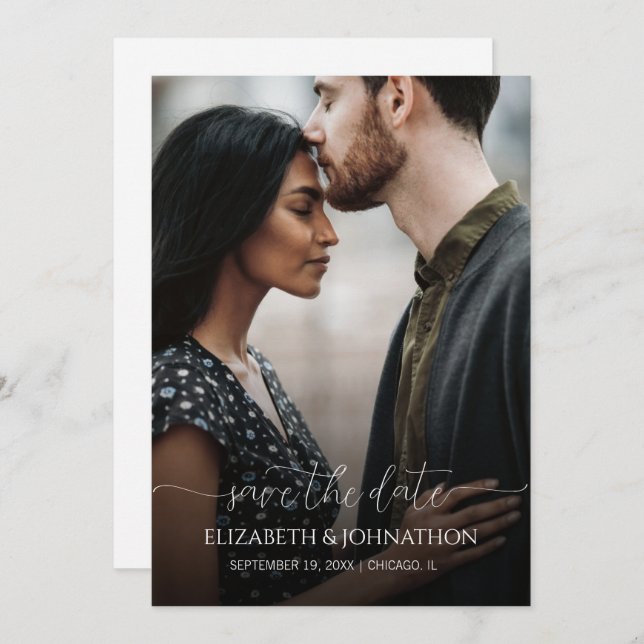 Save The Date Script minimal simple Mariage photo noir et blanc (Devant / Derrière)