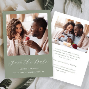 Save The Date Script minimaliste 2 photos Vert sauge