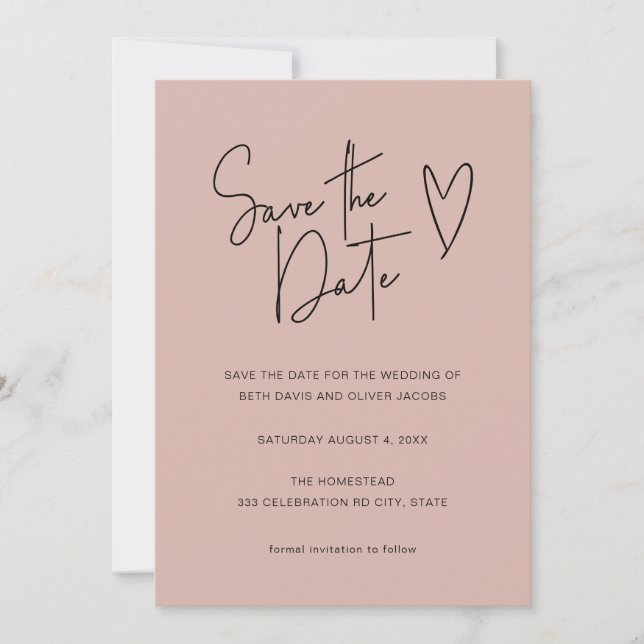 Save The Date Script minimaliste moderne rose noir Enregistrer l (Devant)