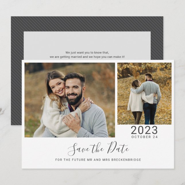 Save The Date Script Moderne 2 Photos (Devant / Derrière)