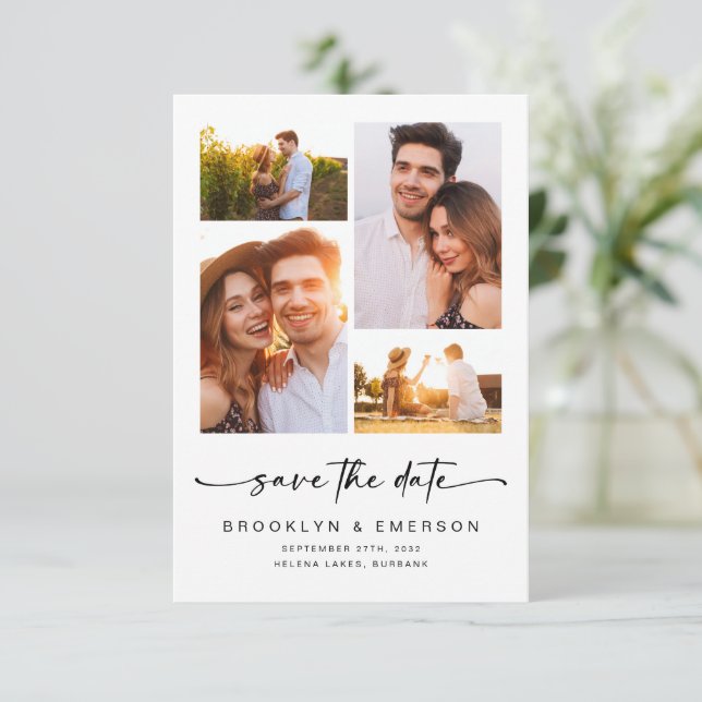 Save The Date Script moderne | 4 Photos Mariage (Debout devant)