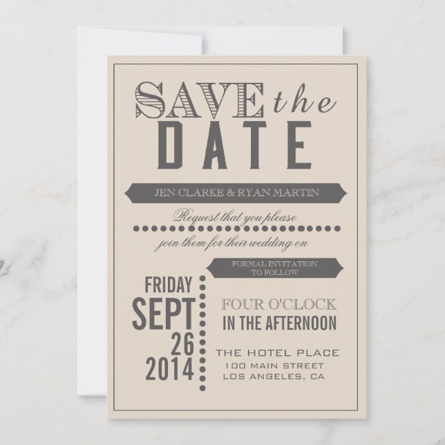 Save The Date Script moderne Beige & Grey Enregistrer la date (Devant)