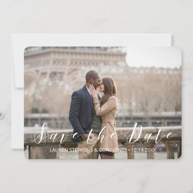 Save The Date Script moderne blanc et noir (Devant)