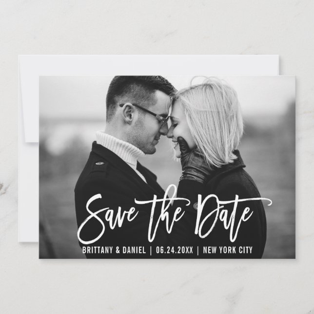 Save The Date Script moderne de brosse tendance Enregistrer la c (Devant)