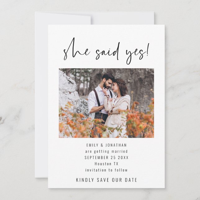 Save The Date Script Moderne Elle A Dit Oui Photo (Devant)