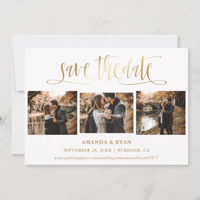 Save The Date Script Moderne Gold Mariage Photo Enregistrer la d (Devant)