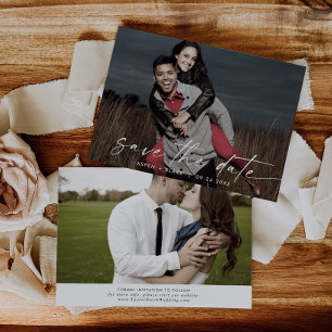 Save The Date Script Moderne Horizontal Dark Photo Enregistrer L