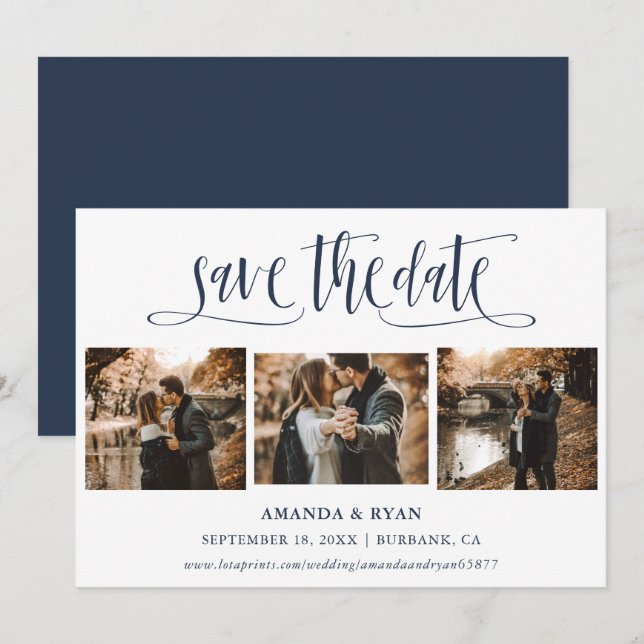 Save The Date Script Moderne Mariage de la Marine Photo Enregist (Devant / Derrière)