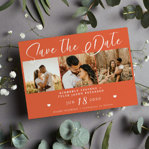 Save The Date Script moderne multi photo brillant orange mariage
