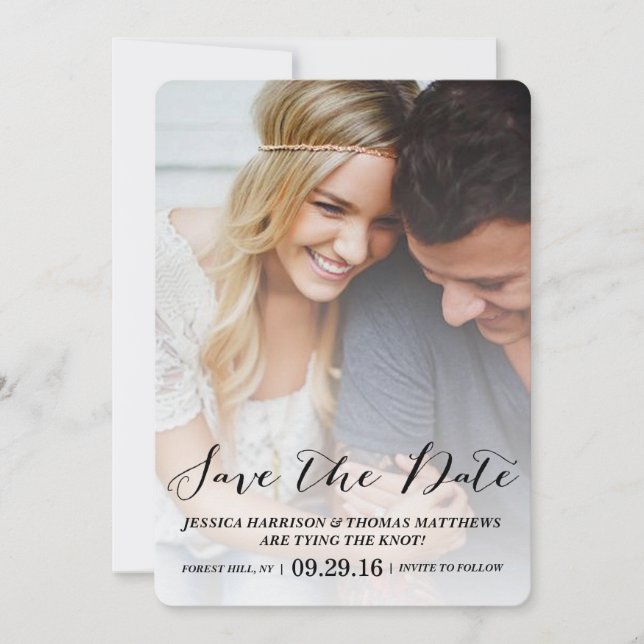 Save The Date Script moderne | Photo Personnalisée Enregistrer L (Devant)