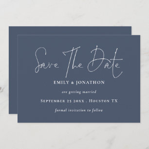 Save The Date Script moderne QR Code Dusty Navy Blue