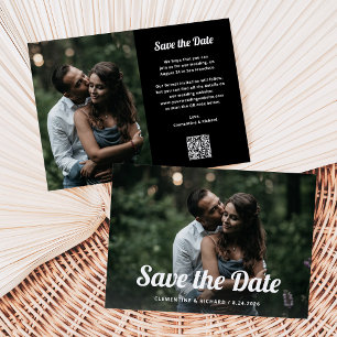 Save The Date Script noir et boho Deux photos et code QR