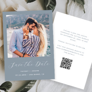 Save The Date Script photo minimal Dusty Blue QR Code