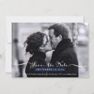 Save The Date Script romantique vintage (Marine) Photo Enregistr