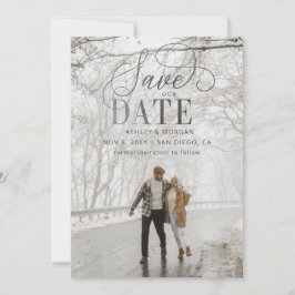 Save The Date Script Rustique Argent Photo Moderne Enregistrer L