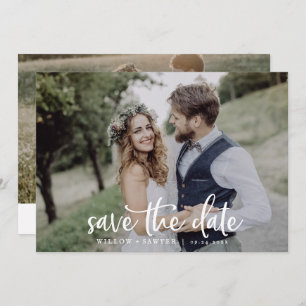 Save The Date Script Rustique Horizontal Dark Photo Enregistrer 