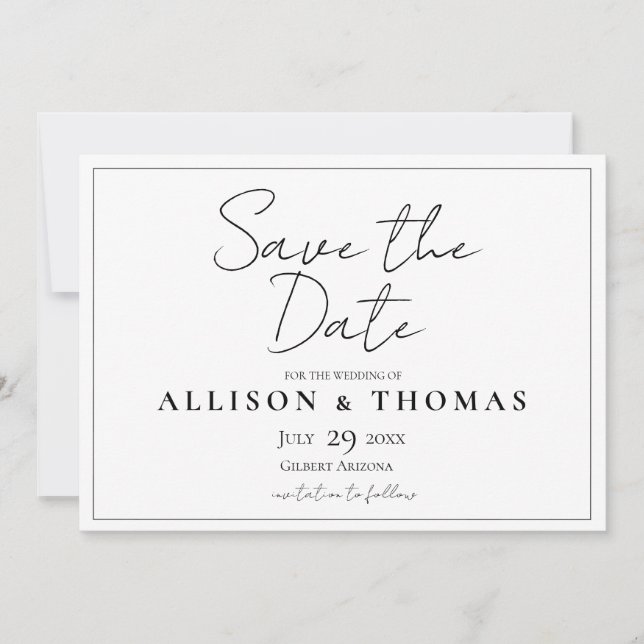 Save The Date Script simple noir et blanc Enregistrer la date (Devant)
