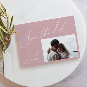 Save The Date Script Whimsical Dusty Rose photo horizontale