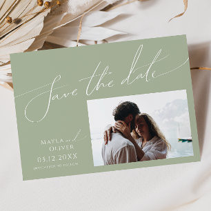 Save The Date Script Whimsical Photo horizontale verte Sage