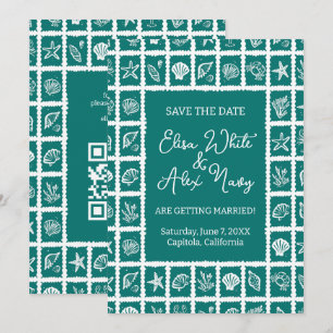 Save The Date Seashell Grid Beach Wedding Code QR PERSONNALISÉ
