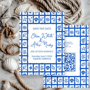 Save The Date Seashell Grid Beach Wedding Code QR PERSONNALISÉ