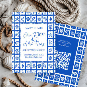 Save The Date Seashell Grid Beach Wedding Code QR PERSONNALISÉ