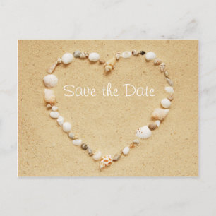 Save the Date Seashell Heart Postcard Ankündigungspostkarte