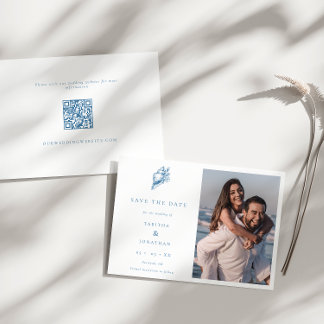 Save The Date Seashell minimaliste QR Code Photo Plage Mariage