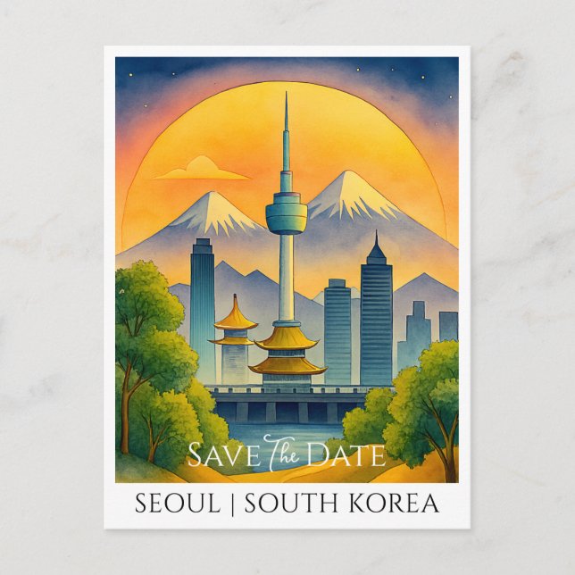 Save the Date | Seoul South Korea Watercolor Postkarte (Vorderseite)