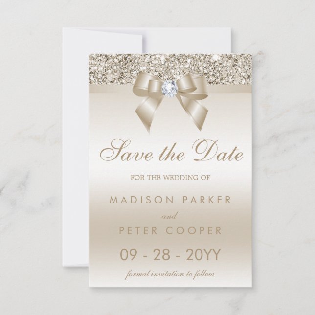 Save The Date Séquins De Champagne Bow Diamond Enregistrer La Da (Devant)