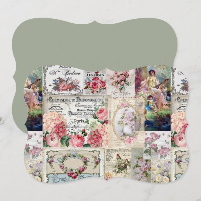 Save The Date Shabby collage chic, pays victorien, découpage, b (Devant / Derrière)