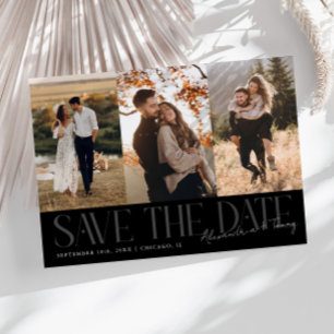 Save The Date Signature de couple noir multi-photo moderne