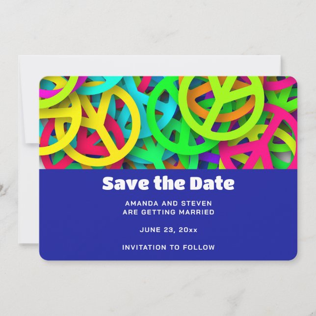 Save The Date Signes de paix super Motif arc-en-ciel Mariage (Devant)