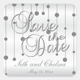 Save the Date Silber und Weiß | Personalisieren Quadratischer Aufkleber
