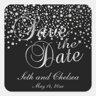 Save the Date Silberpunkte Personalisieren Quadratischer Aufkleber