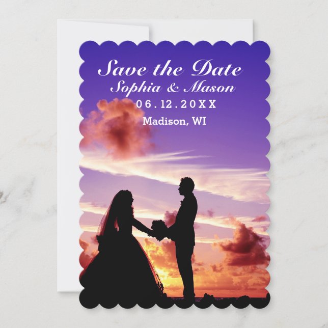 Save The Date Silhouette Bride & Groom Sunset Enregistrer la dat (Devant)