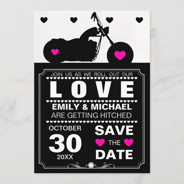 Save The Date Silhouette de moto noir et blanc Enregistrer la da (Devant)